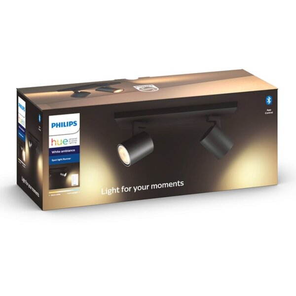 Strahler Philips HUE White Ambiance Runner Schwarz 2er Spot smart home Dimmschalter 2 x GU10 4,2 Watt