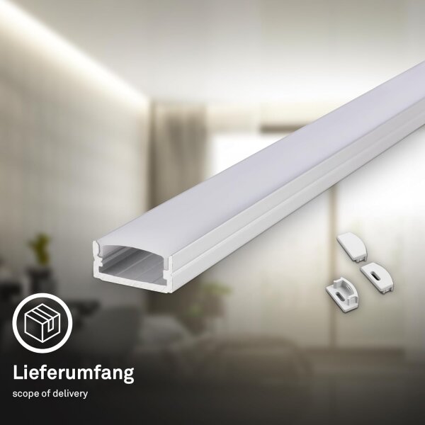Aluminium-Profil für LED-Stripes 100 cm lang selbstklebend Diffusor
