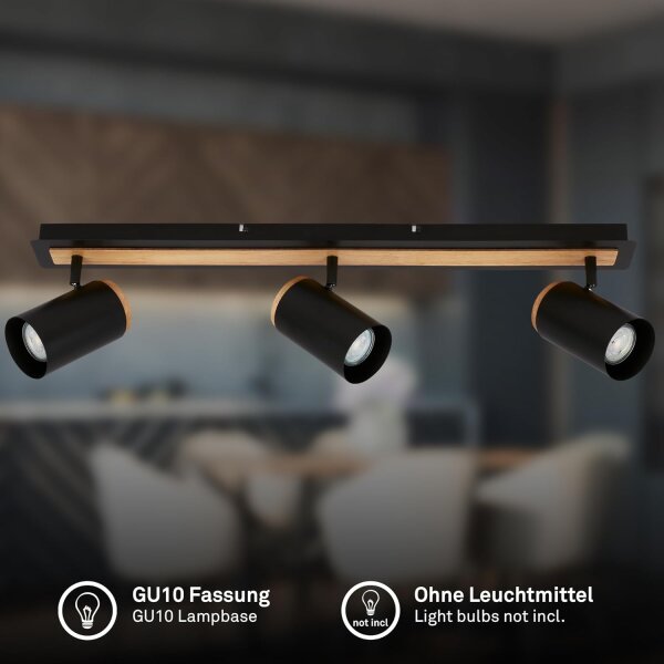 Strahler Briloner 3er Spot Schwarz Holz Deckenlampe GU10 Fassung Deckenleuchte