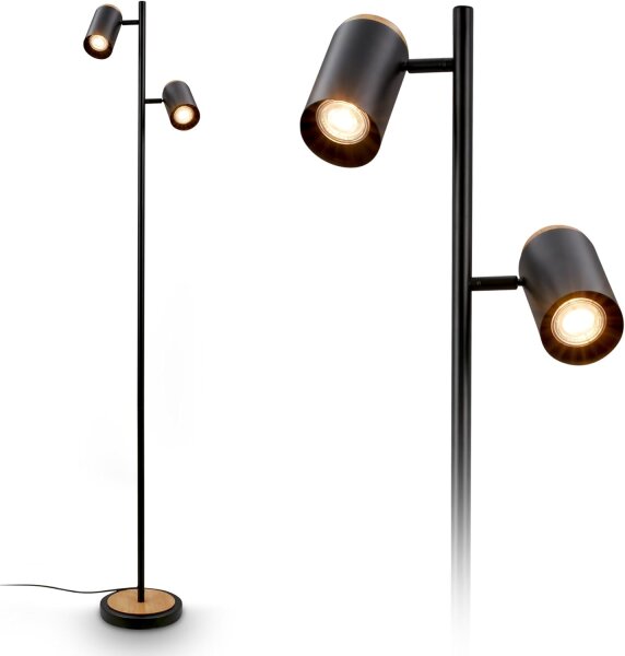 Stehleuchte Briloner 2-flammig Standleuchte Schwarz Holz Leselampe GU10 Fassung 159,5 cm