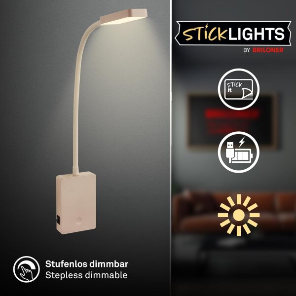 Akku-Leuchte Briloner 2 Watt LED Wandlampe Beide Leseleuchte dimmbar Montage ohne Bohren
