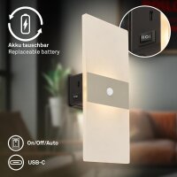 Akku-Leuchte Briloner 2,5 Watt LED Wandleuchte Bewegungsmelder Nickelmatt Wandlampe Montage ohne Bohren