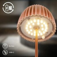 Akku-Tischleuchte, Kupfer, 2 Watt, 200lm, Warmweiß, dimmbar, IP44, Ø 14,5 cm – Briloner
