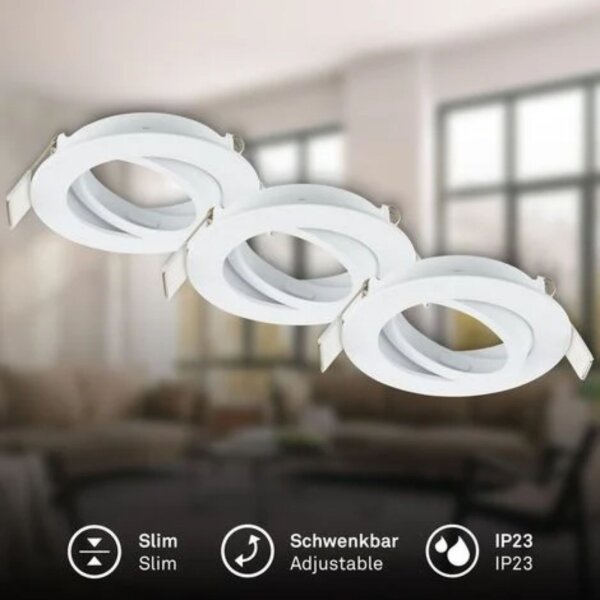 3er-Set Einbauleuchtenrahmen, Weiß, Bohrloch 6,8 cm, schwenkbar, Ø 8 cm – Briloner