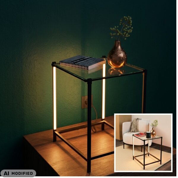 Beleuchteter Beistelltisch Naranjo, Schwarz/Klar, 19 Watt, 55,5 cm Höhe – Eglo