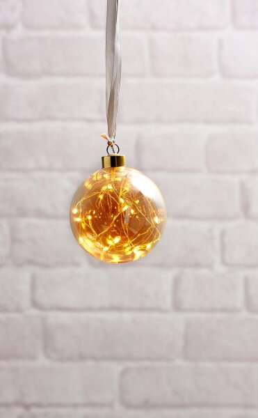 Weihnachtskugel Eglo beleuchtet LED 10 cm Amber Batterie-Betrieb Timer Deko