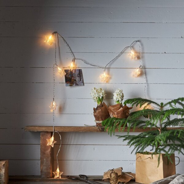Lichterkette Eglo LED 10 Sterne Weihnachtsdekoration Batterie-Betrieb 180 cm warmweiß