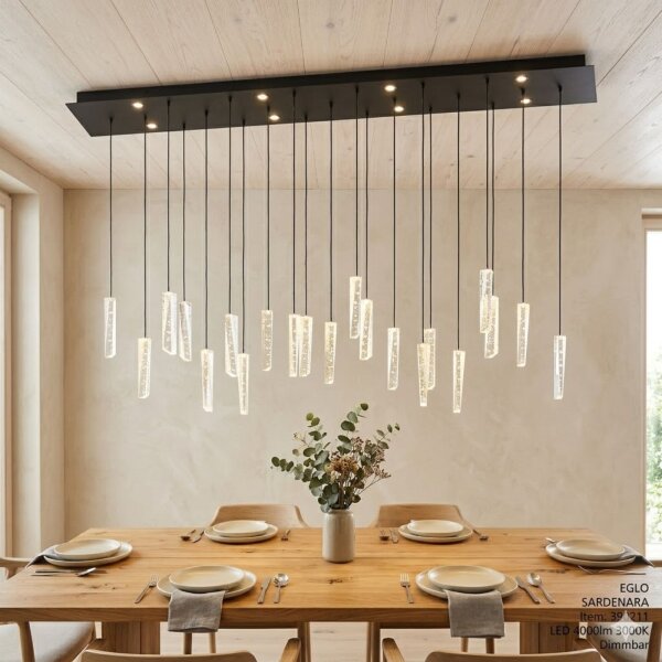 Pendelleuchte Eglo Sardenara 8 x 4,2 Watt LED Pendelleuchte Schwarz Glas mit Lufteinschlüssen dimmbar