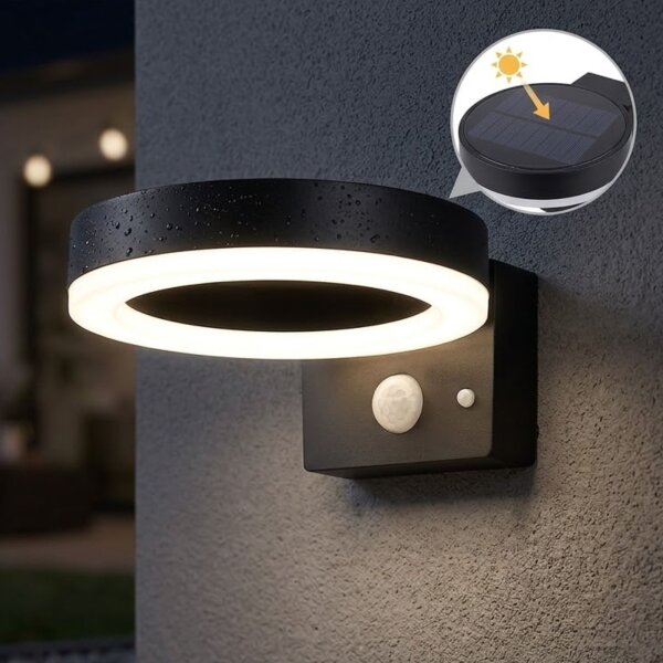 Globo Solar-Wandleuchte Kunststoff schwarz matt LED mit Bewegungssensor 3 Modi IP44