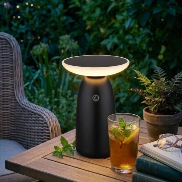 Globo AURINA Solar-Tischleuchte Aluminium schwarz matt LED dimmbar Touch IP54 innen/außen