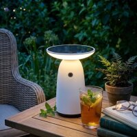 Globo AURINA Solar-Tischleuchte Aluminium weiß LED dimmbar Touch IP54 innen/außen
