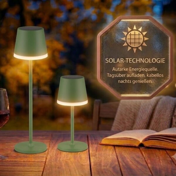 Globo VANNIESO Solar-Tischleuchte Metall blassgrün 10x LED warmweiß IP44 – 36637BM