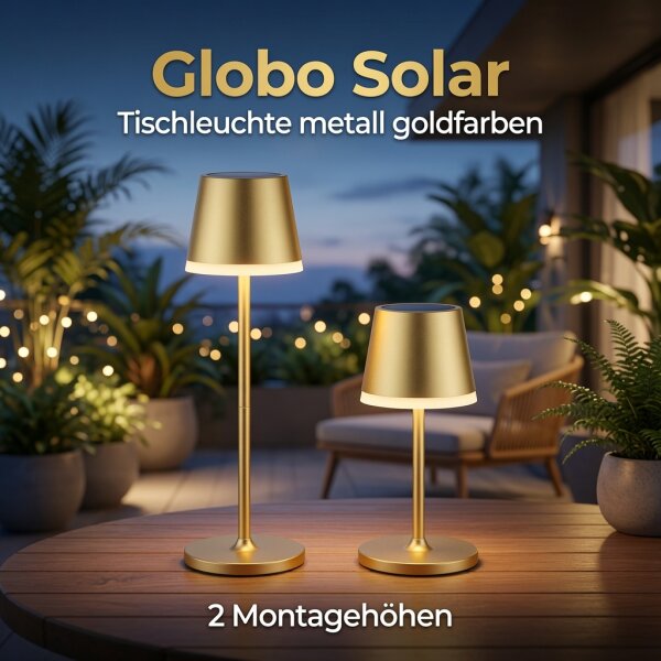 Globo Solarleuchte Metall Goldfarben 36637GM - LED Tischleuchte höhenverstellbar, IP44, 3000K warmweiß