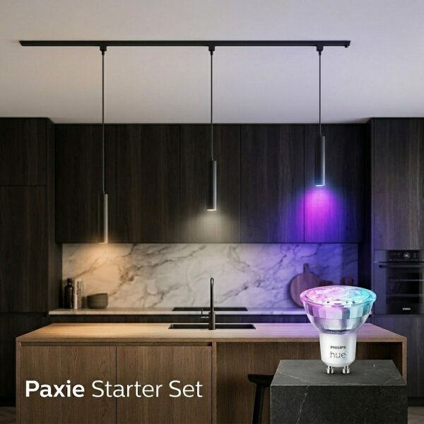 Schienensystem Philips Paxie Pendel Schwarz 3 x GU10 HUE Essential 4,7 Watt LED RGB CCT Smart Hängeleuchte