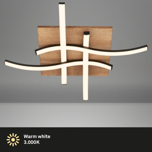 Briloner Vinka LED-Deckenleuchte Wellenform Schwarz-Holz 47,5cm 56W 3000K