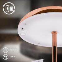 Akku-Leuchte Briloner Kupferfarbig Tischleuchte 2,8 Watt LED Tischlampe Touchdimmer IP44