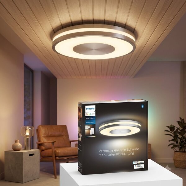 Deckenleuchte Philips HUE Being 22,5 Watt LED Smart Deckenlampe mit Dimmschalter Aluminium 35 cm