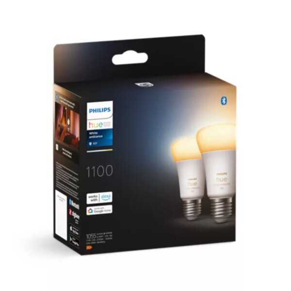 Philips Hue Leuchtmittel E27 8 Watt LED Doppelpack Smart CCT