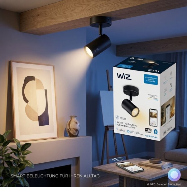 Strahler Philips WiZ Imageo GU10 5 Watt LED Spot Schwarz Wandleuchte Smart