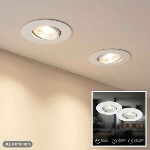 LED Einbauspots, Weiß, Bohrloch 6,8 cm, 2x4,9W, 480lm, 3000K, dimmbar, Ø 9 cm – Briloner