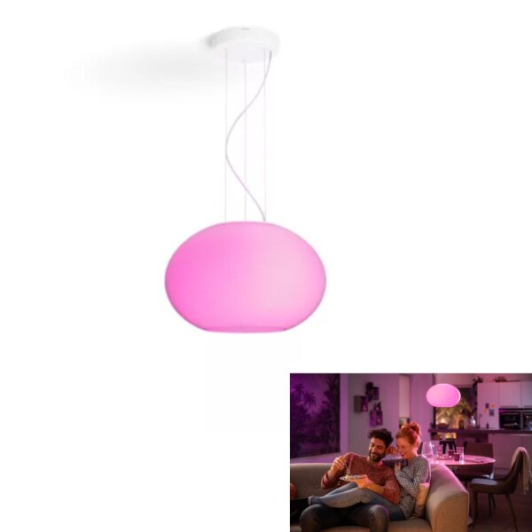 B-Kartonage! Pendelleuchte Philips HUE Flourish Smart Hängeleuchte Glas CCT & RGB 40cm