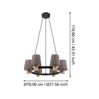 Pendelleuchte Eglo Edale 70 cm Pendelleuchte Holz Cappuccino Hängelampe 6-flammig