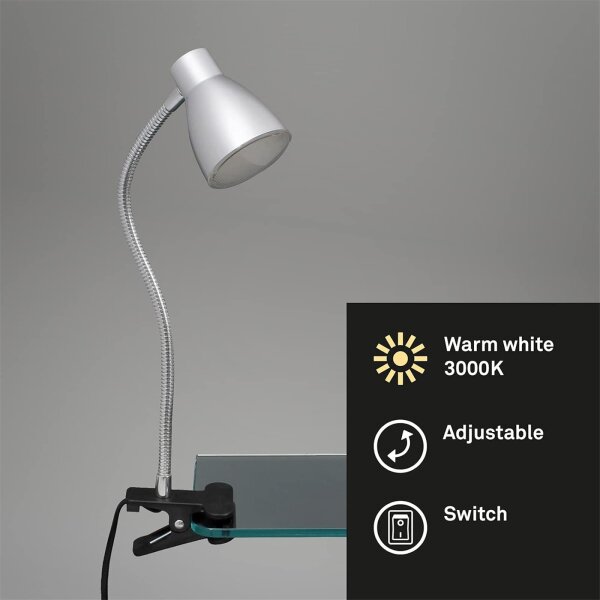 Klemmleuchte, Titanfarbig, 3 Watt, 28,5 cm – Briloner