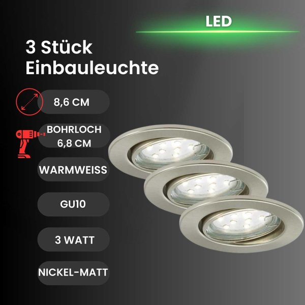 Briloner  Prisma Fit LED nickel Einbauspots