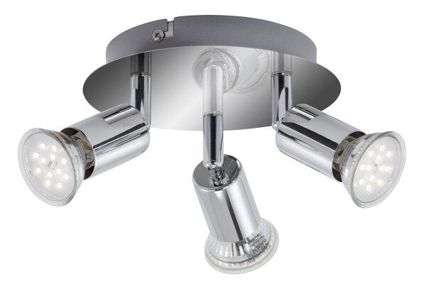 LED Deckenleuchte Splash, Chrom, 3x3W, 3000K, schwenkbar, Ø 16 cm – Briloner