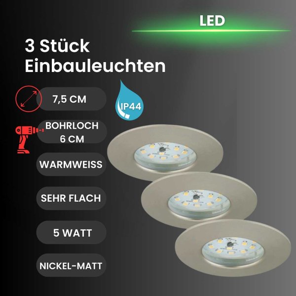 Briloner  Attach LED Downlight 3er Set Nickelmatt Deckenlampe