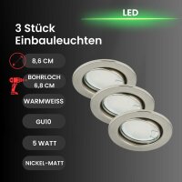 LED Einbauleuchten Downlight Attach, Nickelmatt, Bohrloch 6,8 cm, 3x5W, 3000K – Briloner