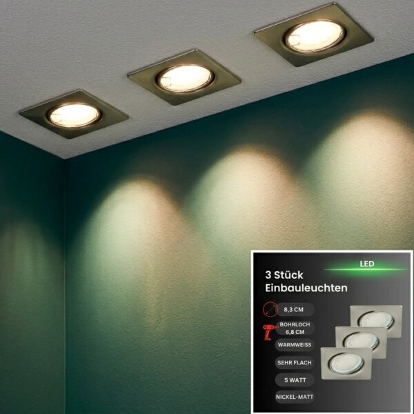 LED Einbauleuchten Downlight Attach, Nickelmatt, Bohrloch 6,8 cm, 3x5W, 3000K – Briloner