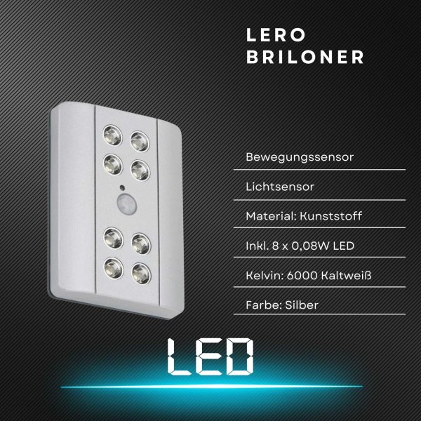 Briloner  Lero LED mit Sensor silber Batterie-Betrieb