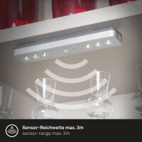 Akku-Sensorleuchte Lero, Silber, 6x0,08W, mit Bewegungsmelder, 21 x 4,2 x 2,3 cm – Briloner