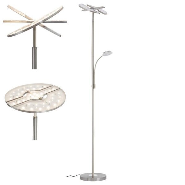 Deckenfluter Briloner 21 Watt LED Lesearm 3,5 Watt LED Stehleuchte dimmbar Nickelmatt Standleuchte