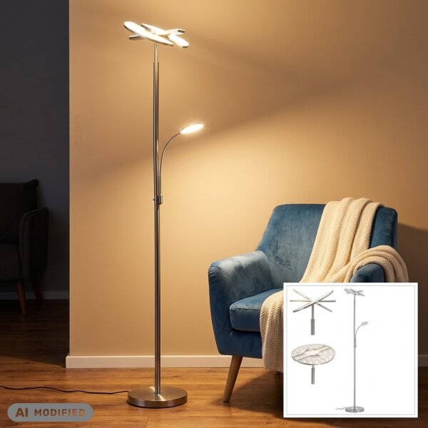 Deckenfluter, Matt-Nickel, 21 Watt, dimmbar, schwenkbar, Touchdimmer, Ø 32 cm – Briloner