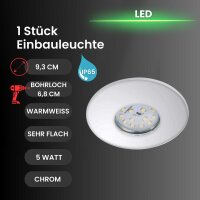 LED Einbauleuchte Attach, Chrom, Bohrloch 6,8 cm, 5 Watt, 3000K, Glas, IP65 – Briloner