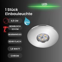 LED Einbauleuchte Attach One, Chrom, Bohrloch 3,5 cm, 2 Watt, 3000K, IP44, Ø 4,5 cm – Briloner