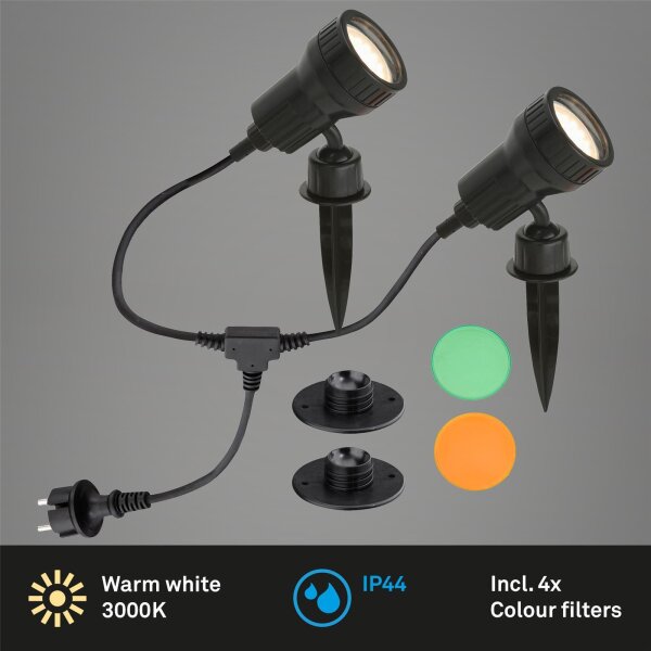 Briloner Terra LED Außenlampe 2er Erdspieß Schwarz Beetleuchte