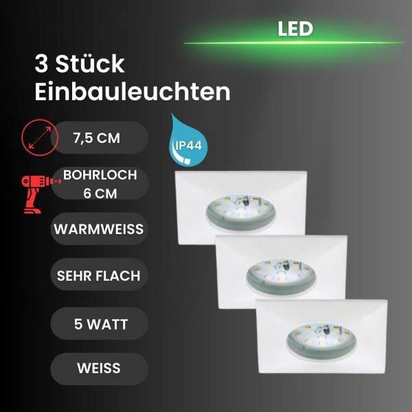 Briloner  Attach LED 3er Set weiß eckig Spot Einbaulampe