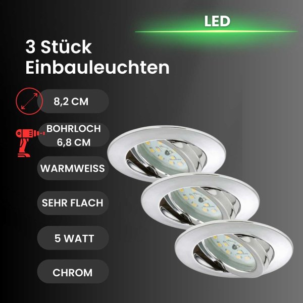 Briloner  Attach LED 3er Set Downlight Deckenlampe schwenkbar chrom