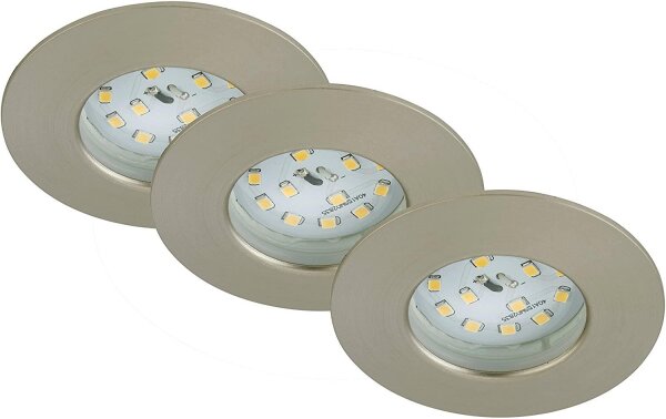 LED Einbauleuchten Prisma, Nickelmatt, Bohrloch 6 cm, 3x5W, 3000K, Ø 7,5 cm – Briloner