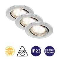 Einbauleuchten Briloner Prisma LED Strahler 3er Set Downlight Deckenlampe Aluminium gebürstet