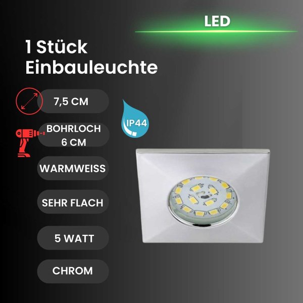 Briloner  IP44 LED 5W 400lm Chrom Einbaulampe Strahler