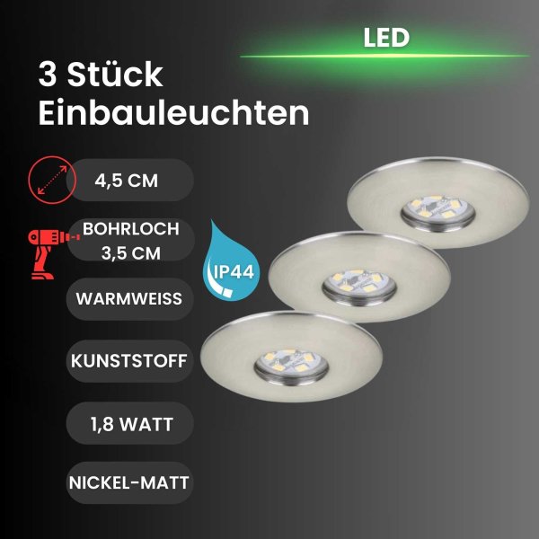 Briloner  "ATTACH" nickel 3er-Set LED 1,8W