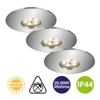 LED Einbauleuchten Attach, Chrom, Bohrloch 3,5 cm, 3x2W, 3000K, IP44, Ø 4,5 cm – Briloner