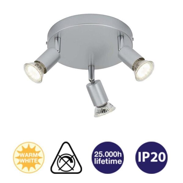 3-flammiger Deckenstrahler /, titanfarbig, 3x3W, 250lm, Warmweiß, schwenkbar – Briloner