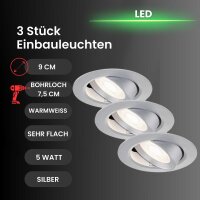 LED Einbauleuchten FIT, silber, Bohrloch 7,5 cm, 3x5W, Warmweiß, Ø 9 cm – Briloner