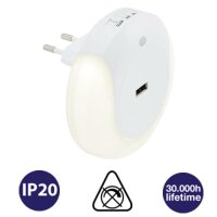Nachtlicht Night Light, Weiß, 0,8 Watt, mit Dämmerungssensor, Ø 9 cm – Briloner