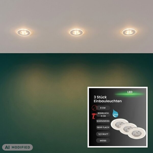 LED Einbauspots Attach, Weiß, Bohrloch 6 cm, 3x5,5W, 3000K, Glas, Ø 8 cm – Briloner